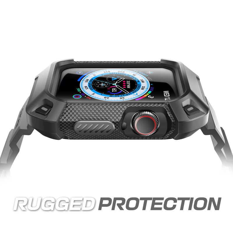 SUPCASE Unicorn Beetle Pro/Unicorn Beetle Pro XT Band for Apple Watch Series 8/7/6/SE/5/4 [45/44mm], Rugged Protective Case with Strap Bands (Black&Silver)