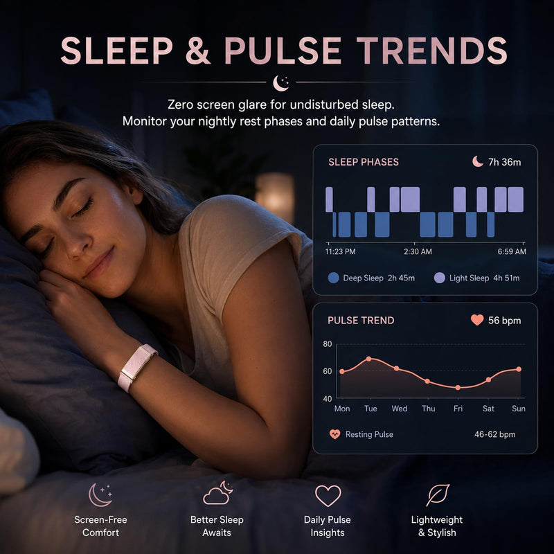 Yihou Screen-Free Fitness Tracker Smart Band No Display Activity Tracker | Heart Rate Sleep Track Step Counter Sports Modes Long Battery Life Fitness Bracelet for Women Men Android iOS Rosegold