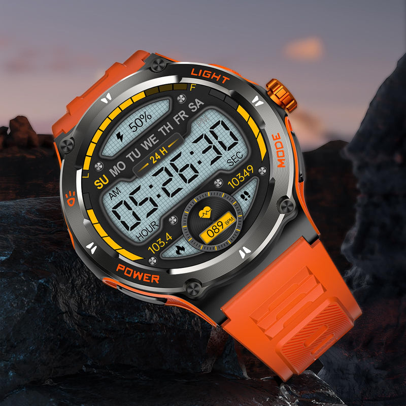 Smart Watch with Compass and Flashlight, Military Activity Tracker for Android iOS（Bluetooth Call Answer/Dial Calls） Rugged Smartwatch AI Voice Assistant/Heart Rate/Blood Pressure Orange
