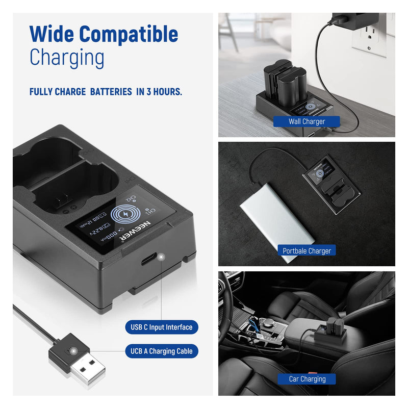 [AUSTRALIA] - NEEWER NP-W235 Camera Battery Charger Set, Dual Slot USB Charger with LCD, 2 Pack 2400mAh Replacement Batteries Compatible with Fujifilm X-T5 X-T4 GFX 100S X-H2S X-S20 GFX 50S II VG-XT4 Battery Grip 
