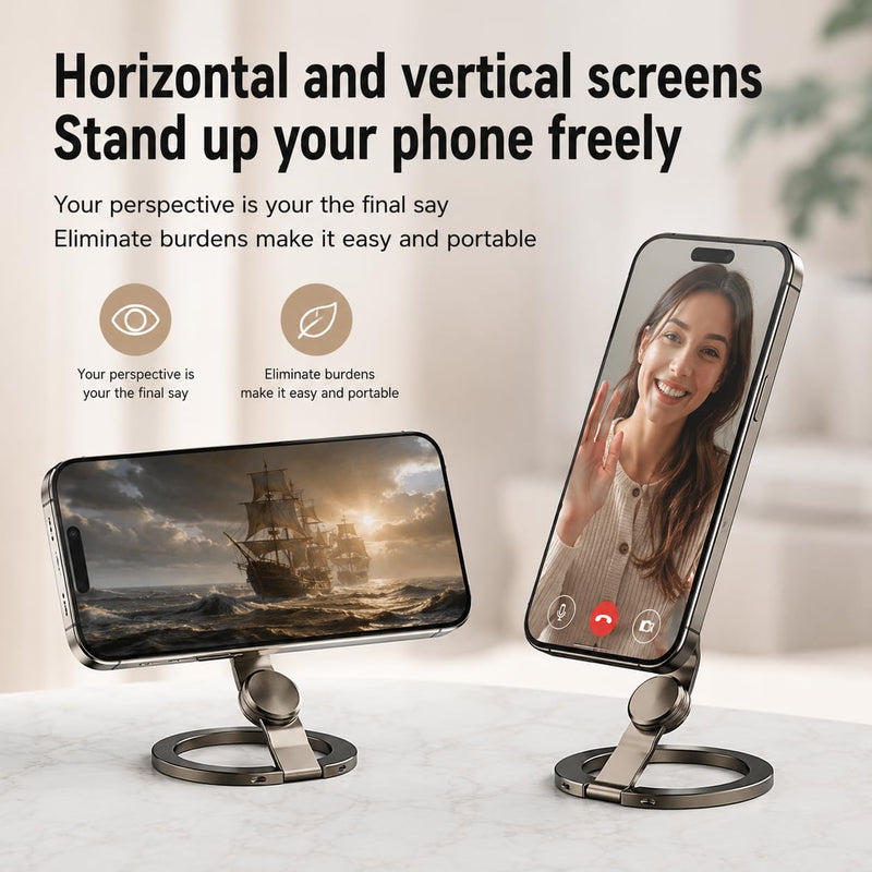 Magnetic Phone Stand Fidget Spinner, Dual Sided Magnet Phone Stand | 2-in-1 Foldable Phone Holder with Dual Magnetic Rings, 360° Rotation 270° Flip, Strong Mag’Safe Compatible Stand