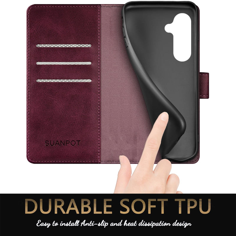 SUANPOT for Samsung Galaxy S24 Plus/S24+ Wallet case with RFID Blocking Credit Card Holder,Flip Book PU Leather Protective Cover Women Men for Samsung S24Plus Phone case Wine Red