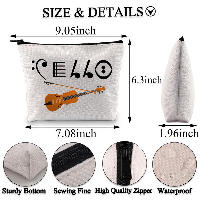 BDPWSS Cello Gift Cello Player Gift Cello Music Note Makeup Bag Funny Cello Cellist Orchestra Musician Zipper Travel Pouch (Cello note bag) Cello note bag