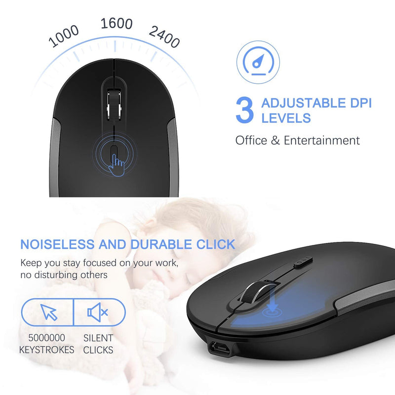 Wireless Keyboard and Mouse, Vssoplor 2.4GHz Rechargeable Compact Quiet Full-Size Keyboard and Mouse Combo with Nano USB Receiver for Windows, Laptop, PC, Notebook-Dark Gray Dark Gray
