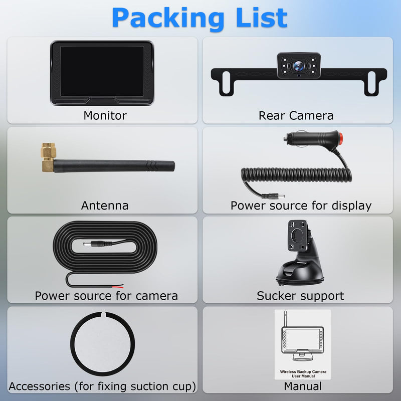 Wireless Backup Camera for Car【6 LED】 5'' AHD 1080P Back up Camera for Cars with Monitor Waterproof License Plate Reverse Camera for Truck Trailer RV Pickup DIY Guide Lines 5 inch