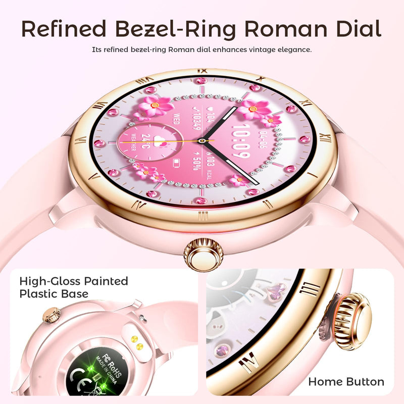 Smart Watches for Women 1.27" HD Roman Dial Sports Watches IP68 Waterproof | Activity Trackers with Heart Rate Sleep Monitor Smartwatch for iPhone Android Fitness Tracker Reloj Inteligente para Mujer Steel