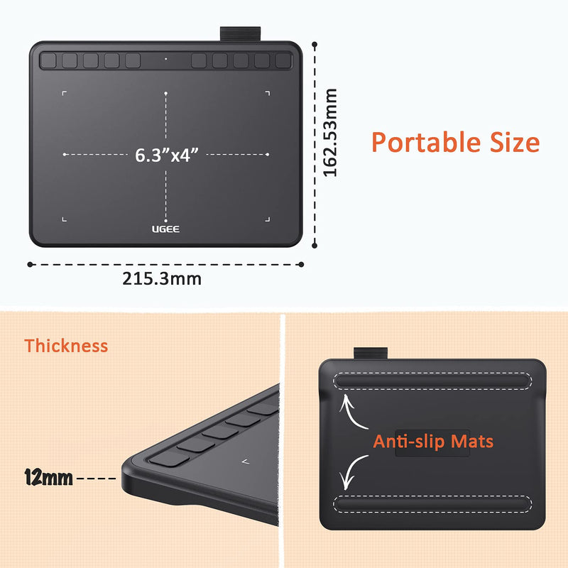 Drawing Tablet, UGEE Computer Graphics Tablets with 10 Hot Keys, 6.5x4 inch OSU Tablet with Battery Free Stylus of 8192 Levels Pressure Sensitivity,Digital Pen Art Pad for Mac/Linux/Windows PC/Android 6.4x4 inch Graphics Drawing Tablet wire