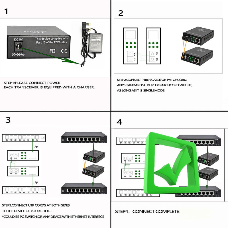 Gigabit SingleMode Fiber to Ethernet Media Converter, Dual SC Fiber, Up to 20KM,1000Base-LX to 10/100/1000Base-Tx Gigabit SMF Fiber SC to Copper RJ45 Ethernet Converter - 1 Unit