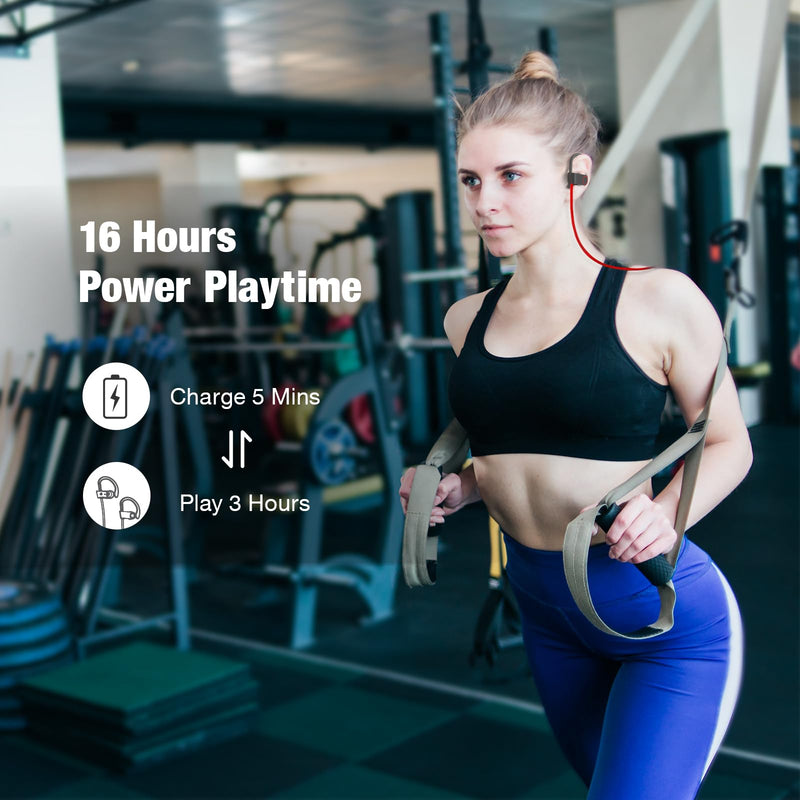Bluetooth Headphones Wireless Earbuds 16H Playtime Wireless Headphones IPX7 Waterproof Bluetooth 5.3 Running Headphones with Mic Stereo In Ear Earphones Sound Isolation for Workout, Sports Red A, Red