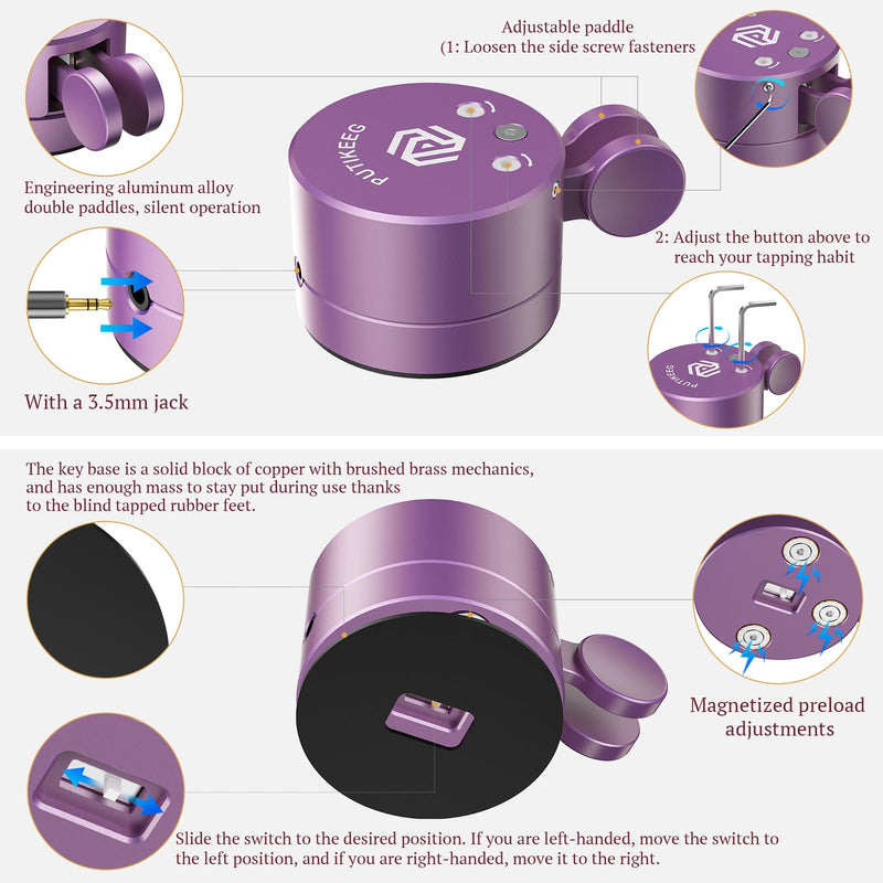 Putikeeg Mini Morse Code Key - CW Dual Paddle with Magnetic Base, Magnetic Return Paddles Morse Lambic Key for Amateur Ham Radio (Silver) (Purple) Purple
