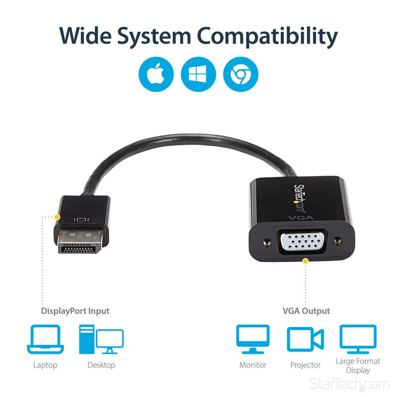 StarTech.com DisplayPort to VGA Adapter - Active DP to VGA Converter - 1080p Video - DP/DP++ Source to VGA Monitor Cable Adapter - DP to VGA Adapter Dongle Digital to Analog - DP 1.2 to VGA (DP2VGA3) 1 Pack