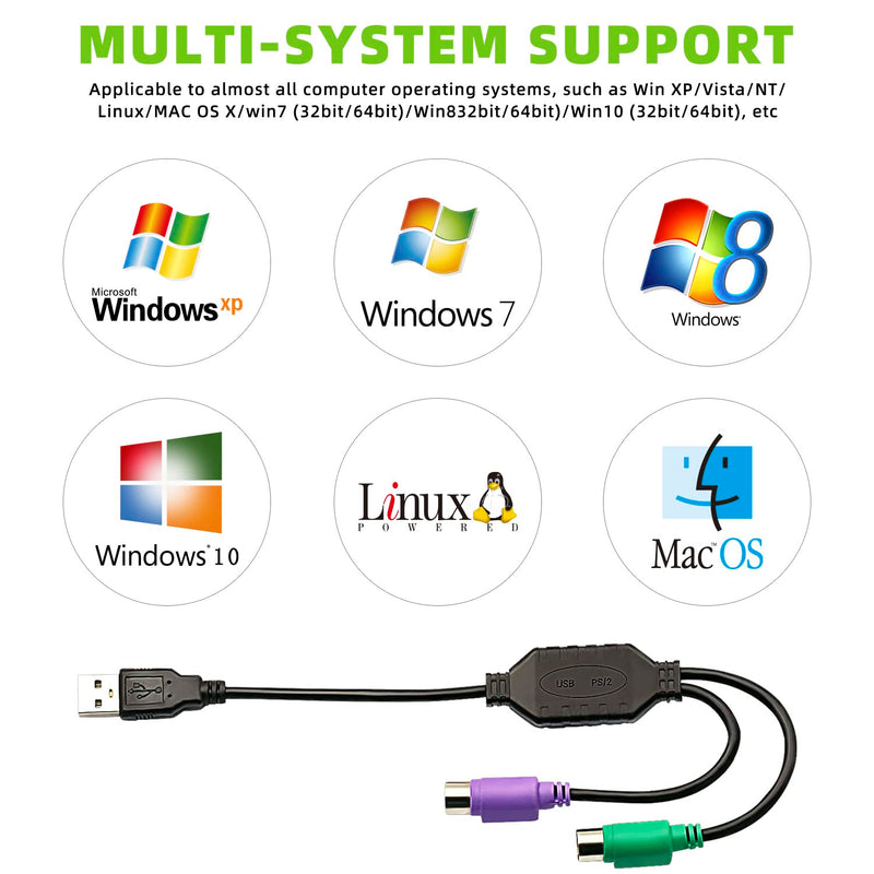 [AUSTRALIA] - 2Pack PS2 to USB Adapter Cable PS/2 Female to USB Male Converter Connector Adapter for PC Keyboard 