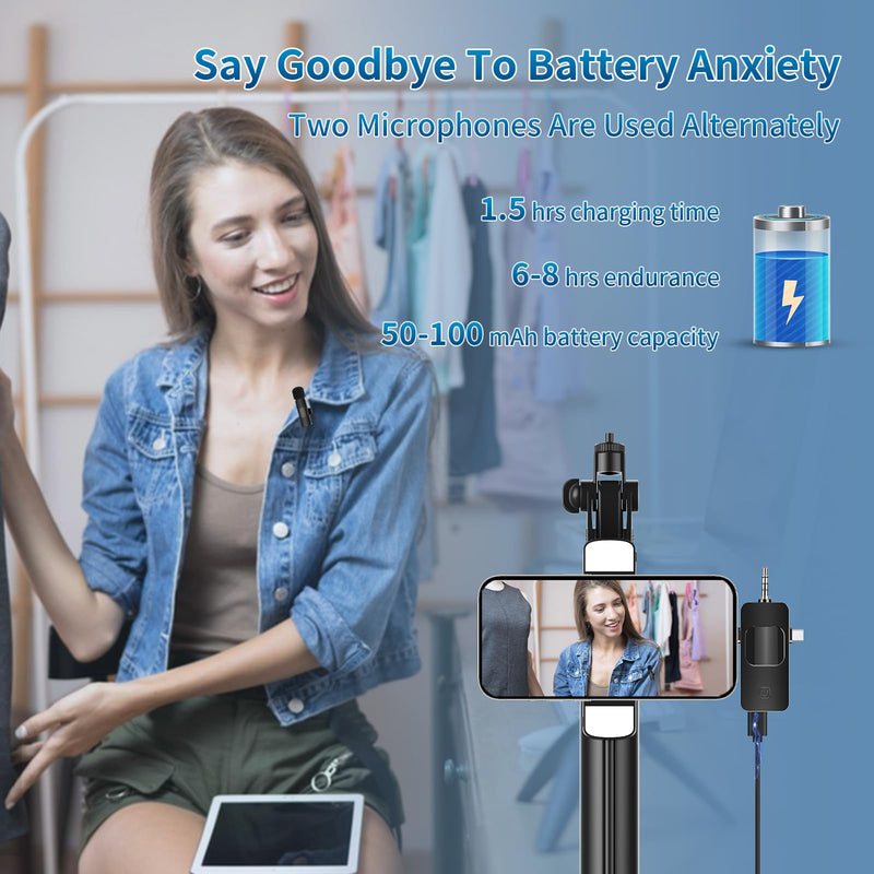Microphone for iPhone 3 in 1 Mini Microphone Wireless Lavalier Microphones USB C Lapel Mic Clip on Mic for iPhone, iPad, Android, Camera for Video Recording, Vlog, YouTube, TikTok