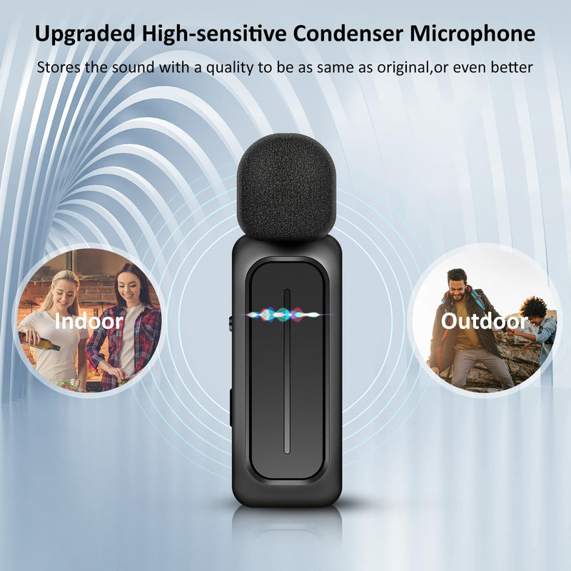 [AUSTRALIA] - Ecomxia 2 Pcs Wireless Lavalier Microphone for iPhone iPad Android with Charging Case 7H Clip on Lapel Microphone Wireless for Video Recording Vlogging, YouTube, Interview, 3 Mode Denoise, 70ft Black 