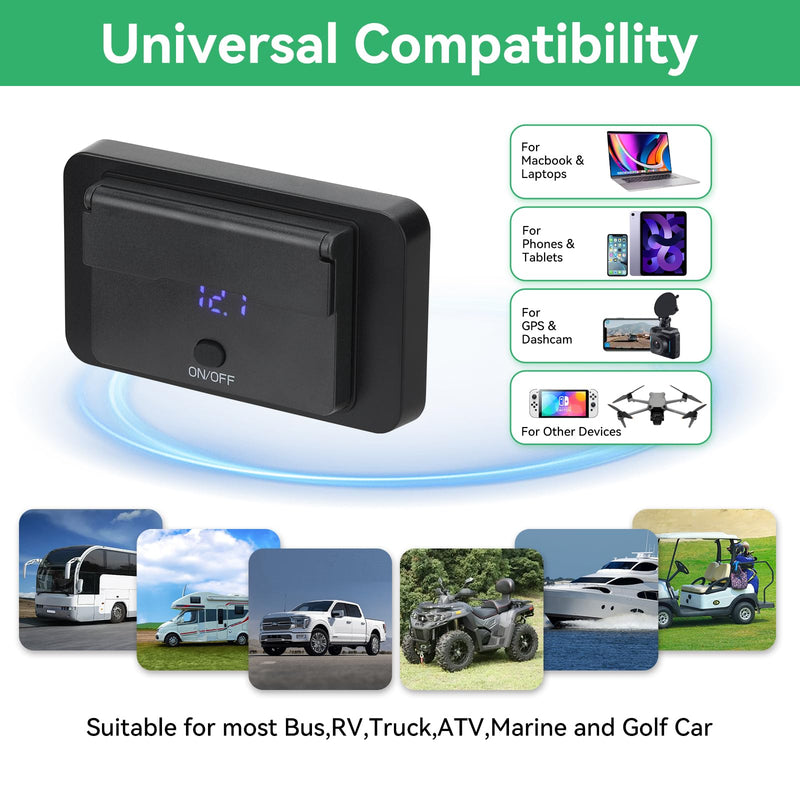 2 Pack 78W 12V USB Outlet Panel Wall Mount with Blue Voltmeter Dual 36W PD & Dual 18W QC3.0 Car USB Port Lightweight 12V USB Charger with ON/Off Switch Pack of 2 with 4 Port / 78W