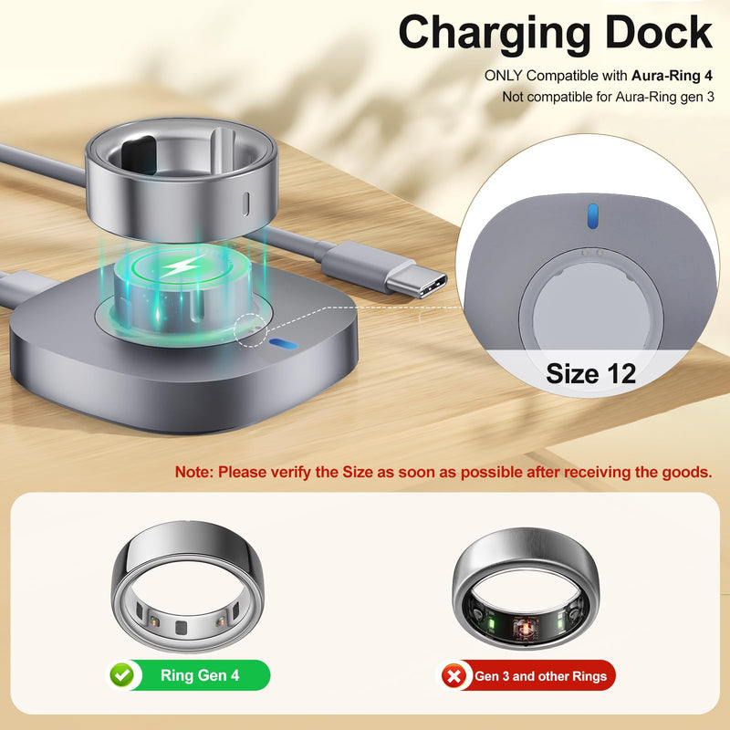 Compatible with Aura-Ring Gen 4 Charger Size 12, Safe & Fast Charging Dock | Replacement Portable Quick Charger with USB-C Cable, Bedside Charging Accessories for Traveling, Sleeping or Daily Life
