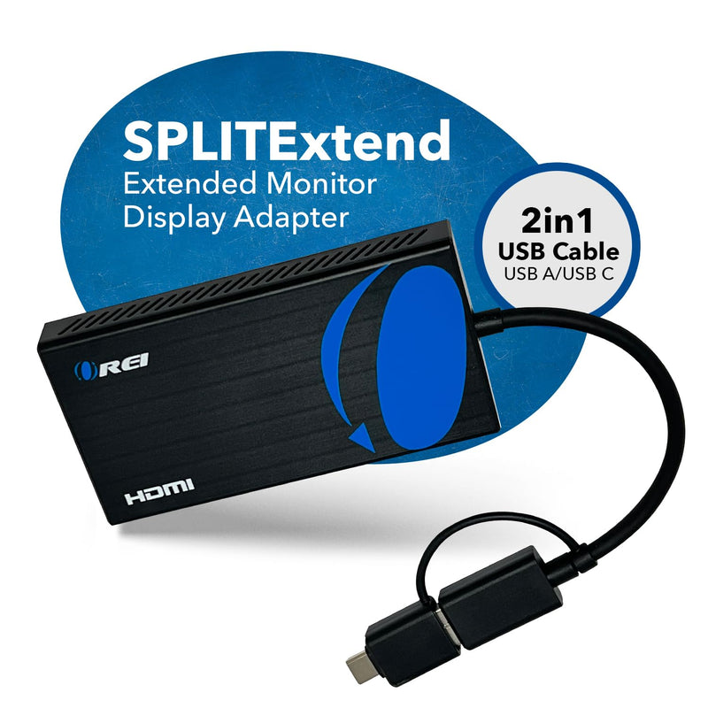 OREI SplitExtend HDMI Splitter Extended Display for Dual Monitor - 4K@30Hz | HDMI Splitter for Dual Monitors USB-A & USB-C to 2 HDMI Displays – 4K@30Hz + 1080p Output – Compatible with Windows & Mac 1x2 SplitExtend