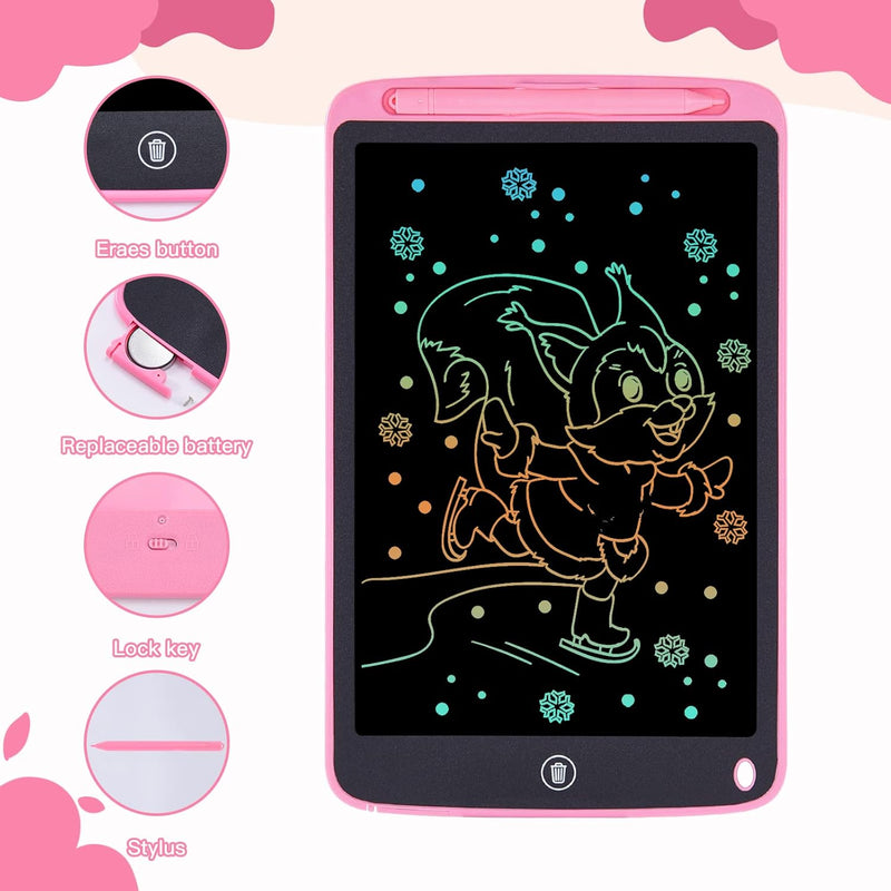 Toys Gifts for Girls, LCD Writing Tablet for Kids, Toddler Toys for 3 4 5 6 7 Year Old, 10 Inch Doodle Board Erasable Drawing Tablet Writing Pad Drawing Pad with Lanyard, Toddler Travel Toys (Pink) pink
