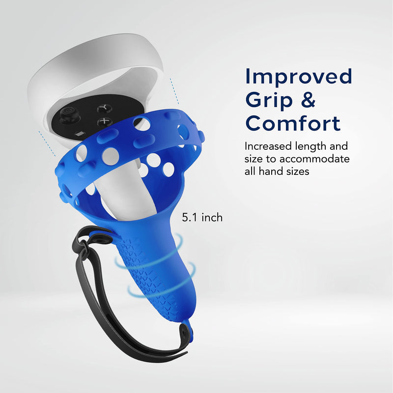 [AUSTRALIA] - TNP Controller Grips for Oculus Quest 2 / Meta Quest 2 Knuckle Strap Black VR Touch Controller Hand Grip Cover Protector Sleeve with Anti-Throw Adjustable Straps Blue 