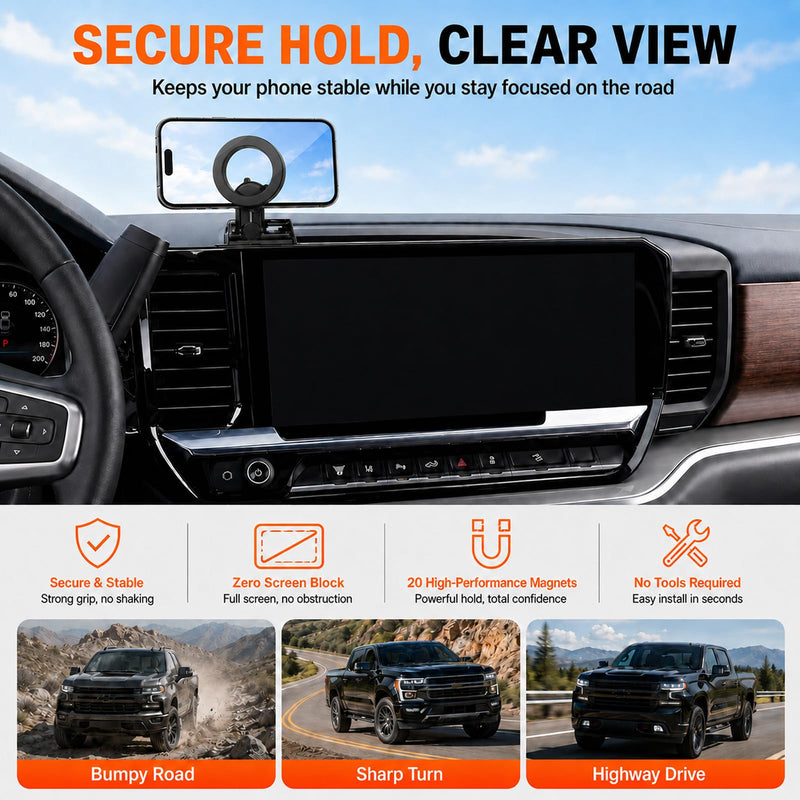 Magnetic Phone Mount for Chevrolet Silverado 1500 2022-2026 for GMC Sierra 1500 2022-2026 for Sierra 2500HD 3500HD 2024-2026, 13.4-Inch Touchscreen Compatible with MagSafe