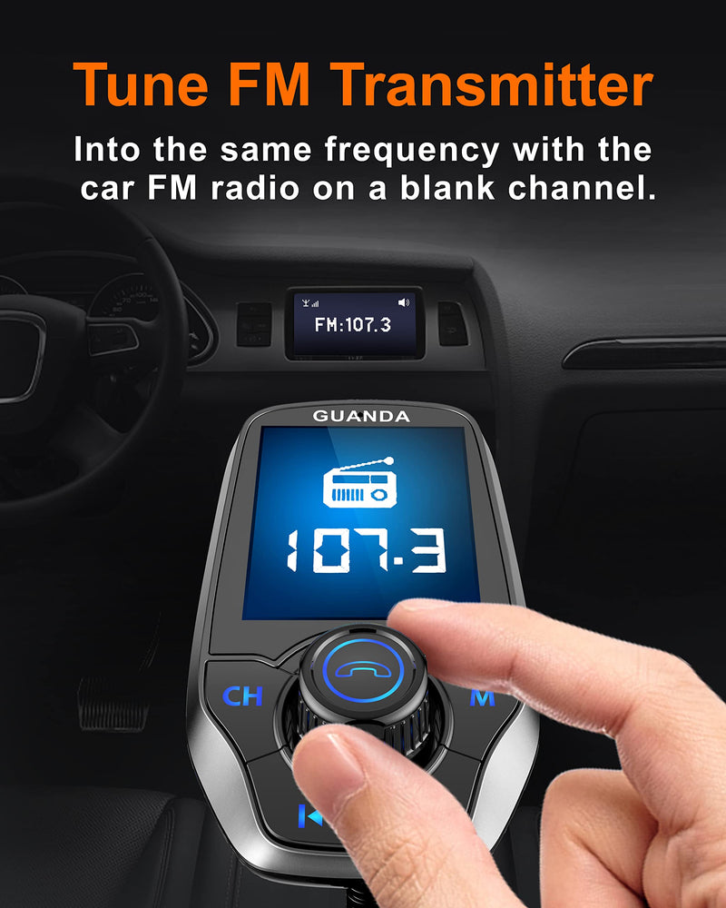 Upgraded Bluetooth 5.3 FM Transmitter for Car, Wireless Radio Adapter Kit W 1.8" Color Display Hands-Free Call AUX in/Out SD/TF Card USB Fast Charging 18W for All Smartphones Audio Players - Pewter 18W/5V-Pewter