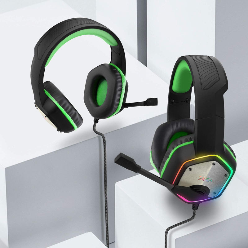 EKSA Gaming Headset with 7.1 Surround Sound Stereo, PS4 USB Headphones with Noise Canceling Mic & RGB Light, Compatible with PC, PS4, Laptop (Green) Green