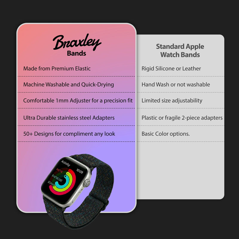 Braxley Bands for Apple Watches - Stretchy and Washable - Adjustable with Apple Watch Bands for Women & Men - Compatible with Apple Watch Series SE Ultra 9 8 7 6 5 4 3 2 1 Onyx 44mm / 45mm / 46mm / Ultra
