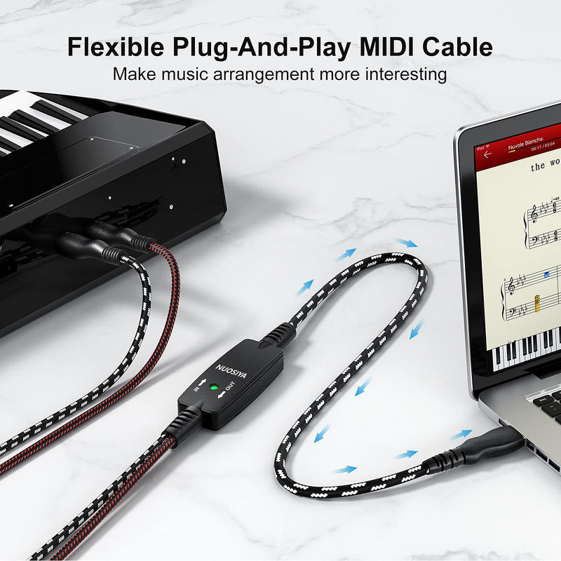 USB to MIDI Cable 6.5Ft, MIDI Interface Adapter,MIDI to USB Cable Converter for Music Keyboard Piano to PC Mac Laptop Windows Android