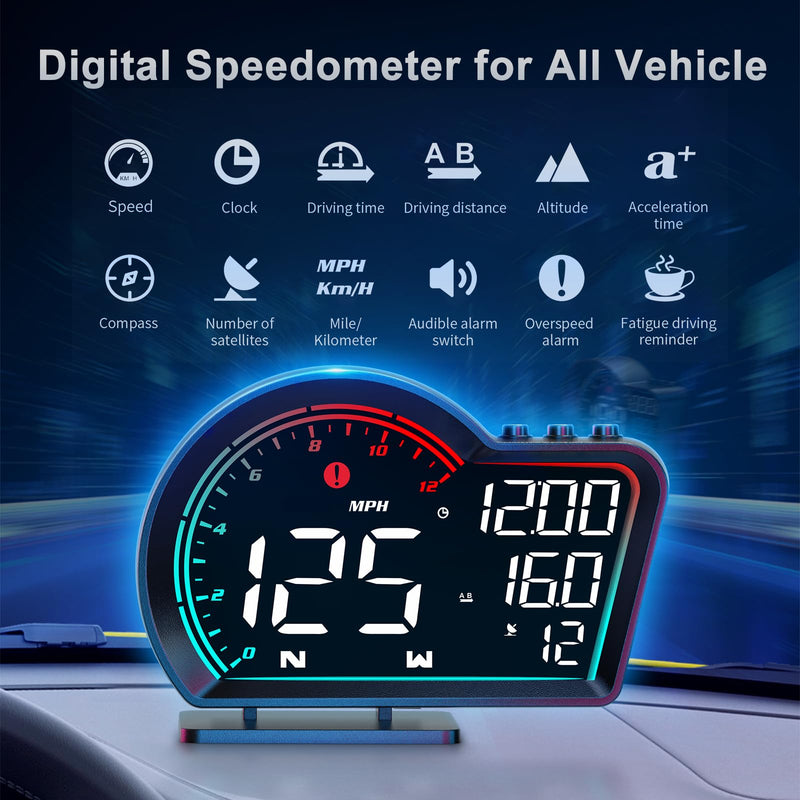 [AUSTRALIA] - SinoTrack HUD Digital GPS Speedometer for Car Universal Heads Up Display Oversize Screen Large LCD MPH Speedometer Speed Fatigued Diving Alert Over-Speed Alarm Compass for All Vehicle 