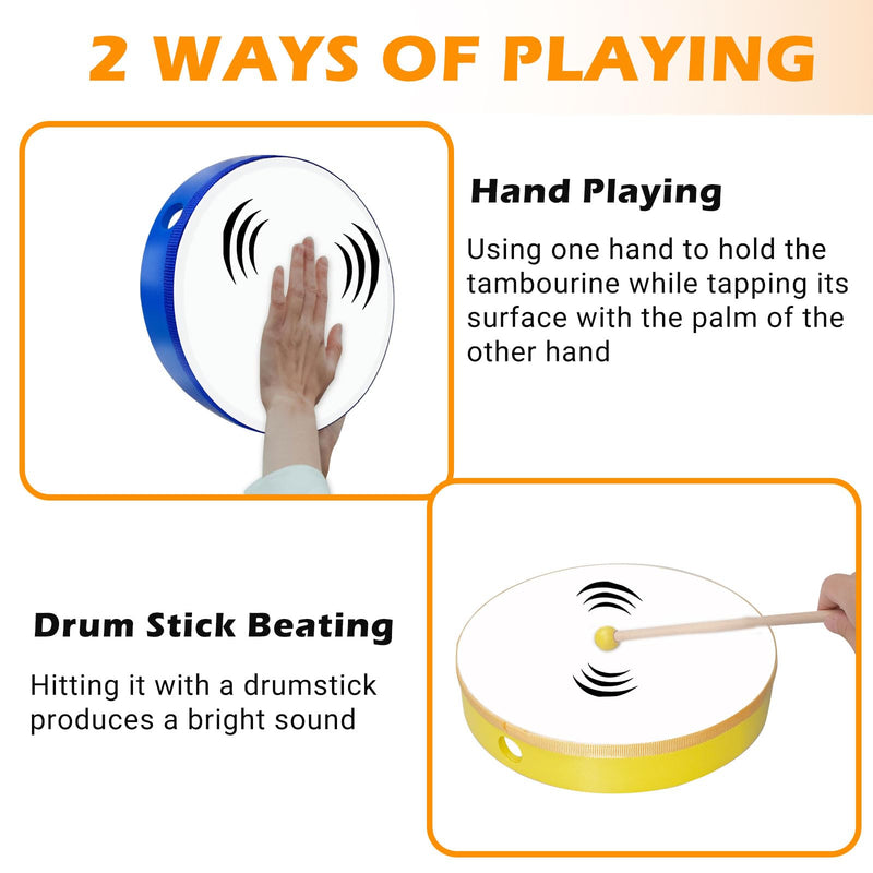 5 Pcs Kids Hand Drums Wood Frame Drum Set with Drum Stick 12 Inch 10 Inch 8 Inch 6 Inch 4 Inch Multicolor Percussion Musical Instruments for School Kids Adults Beginners Home Party Supplies