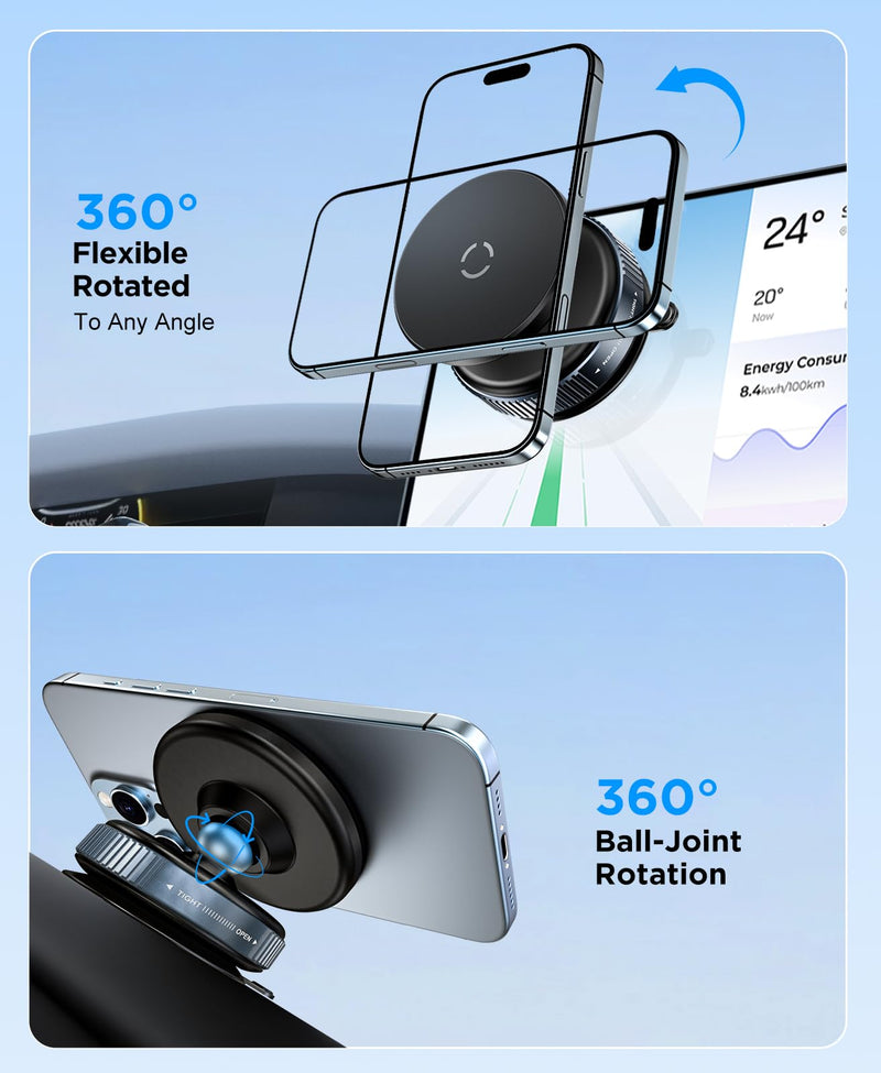 Beeasy Vacuum Magnetic Phone Holder, 360° Rotatable Suction Cup Phone Mount for Shower Mirror Kitchen Gym Car TikTok, MagSafe Suction Wall Mount for iPhone 17/16/15/14/13/12,Black Black