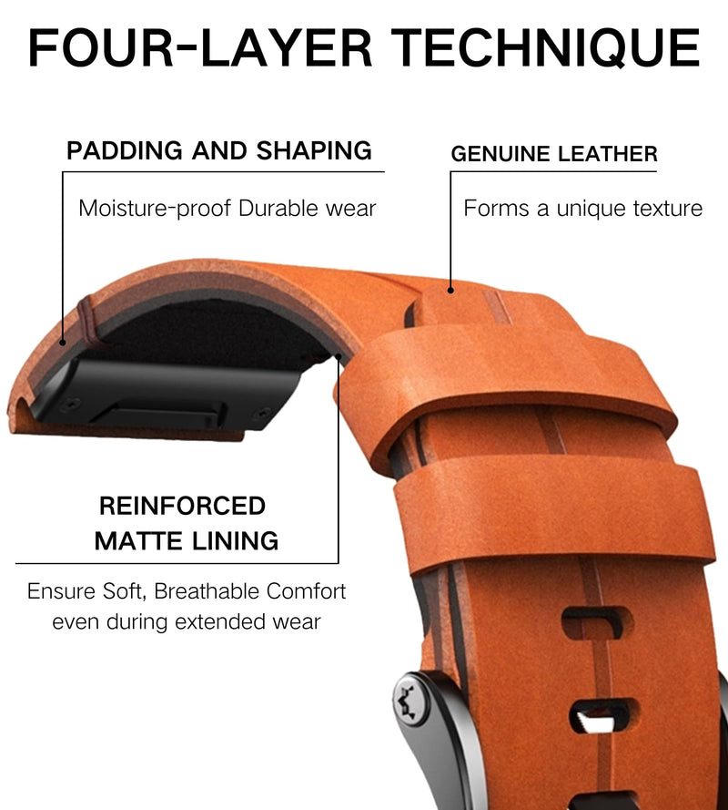 leather watch band for garmin fenix 7/7x fenix 6/6x fenix 5x/5 plus Forerunner 965 955 935 745 epix Pro Gen 2 full grain 22mm 26mm quick fit Watch Strap replacement for Men brown 22mm-fenix 5 6 7