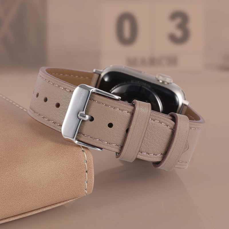 2 Pack Leather Band(Lightgray and Rice white) Compatible with Apple Watch Bands for Women Men 49/46/45/44/42/41/40/38mm, Soft Leather Replacement Strap for iWatch Ultra SE Series 10 9 8 7 6 5 4 3 2 1