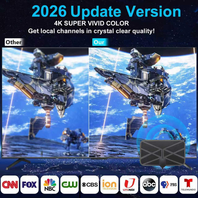 TV Antenna Indoor Digital Antenna Portable TV Antenna for Local Channels Supports 4K 1080p Smart TVs - Includes Signal Amplifier 16.5-Foot HDTV coaxial Cable black Small