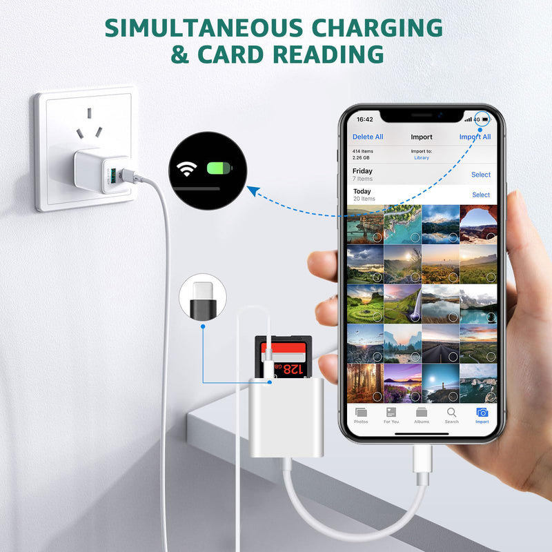 SD Card Reader for Smartphone, No APP Required Plug and Play, Support SD/TF Card Reader