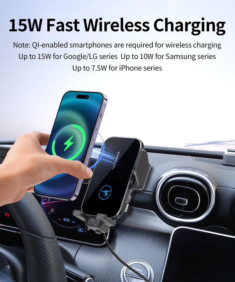 Wireless Charger Car Phone Mount for Mercedes Benz C/GLC/CLE 12.3" Screen | C-Class 2022-2026,GLC-Class 2023-2026,CLE-Class 2024-2026, Auto Clamp Cell Phone Mount Accessories 15W Qi Fast Charging Stand 12.3-inch for 23-26 GLC-Class / 22-26 C-Class