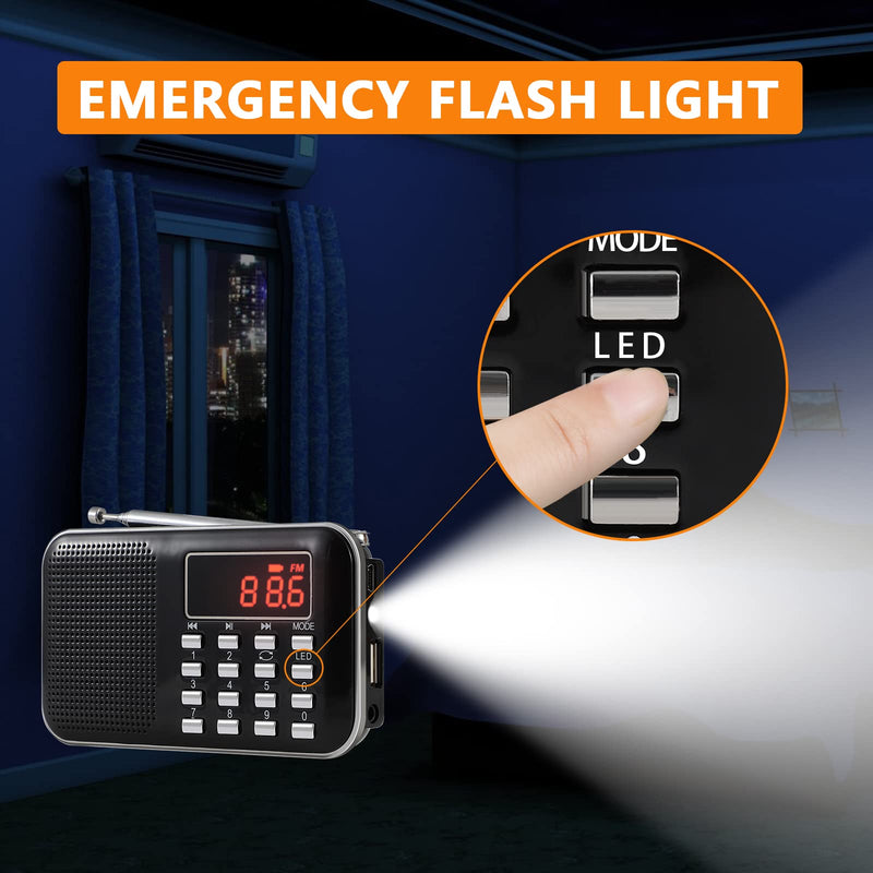 [AUSTRALIA] - Leting Radios Portable AM/FM MP3 Speaker, Supports Micro SD/USB, Records Music, Rechargeable Battery, Mini Radio with Best Reception (Black) BLACK 