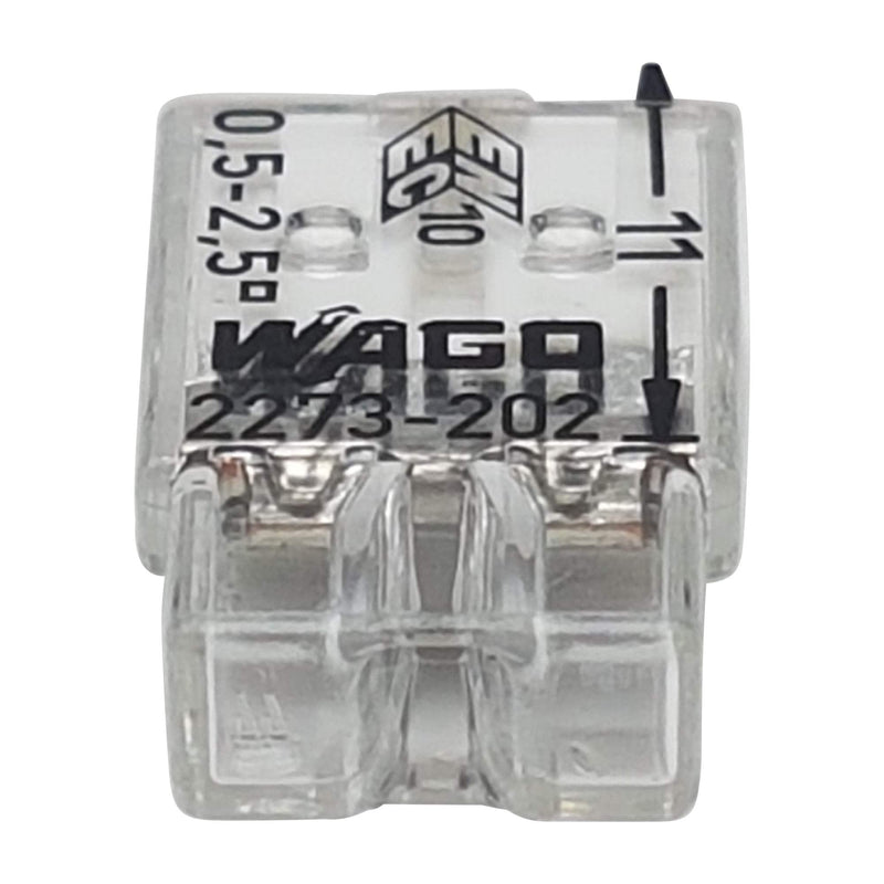Wago 2273-202 Compact Connection Box Terminals, Diameter 0.5–2.5 mm, Pack of 30, 2-Pole, Transparent/White