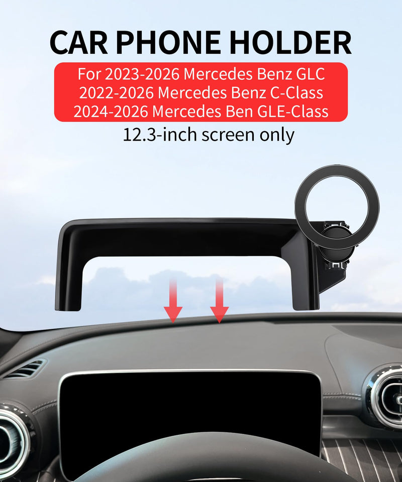 Car Phone Holder for Mercedes-Benz GLC/CLE/C-Class 2023-2026,12.3" Screen | C-Class 2022-2026,GLC-Class 2023-2026,CLE-Class 2024-2026,Magsafe Accessories Magnetic Cell Phone MountCompatible with iPhone for 23-26 GLC & 22-26 C-Class(12.3-Inch only)