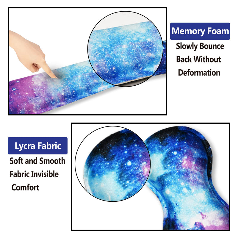 ArtSo Keyboard Wrist Rest and Mouse Pad with Wrist Support Set Ergonomic Coaster, Memory Foam Mousepad 4 in 1 Non-Slip Rubber Base Durable Comfortable for Easy Typing Pain Relief, Starry Sky Galaxy