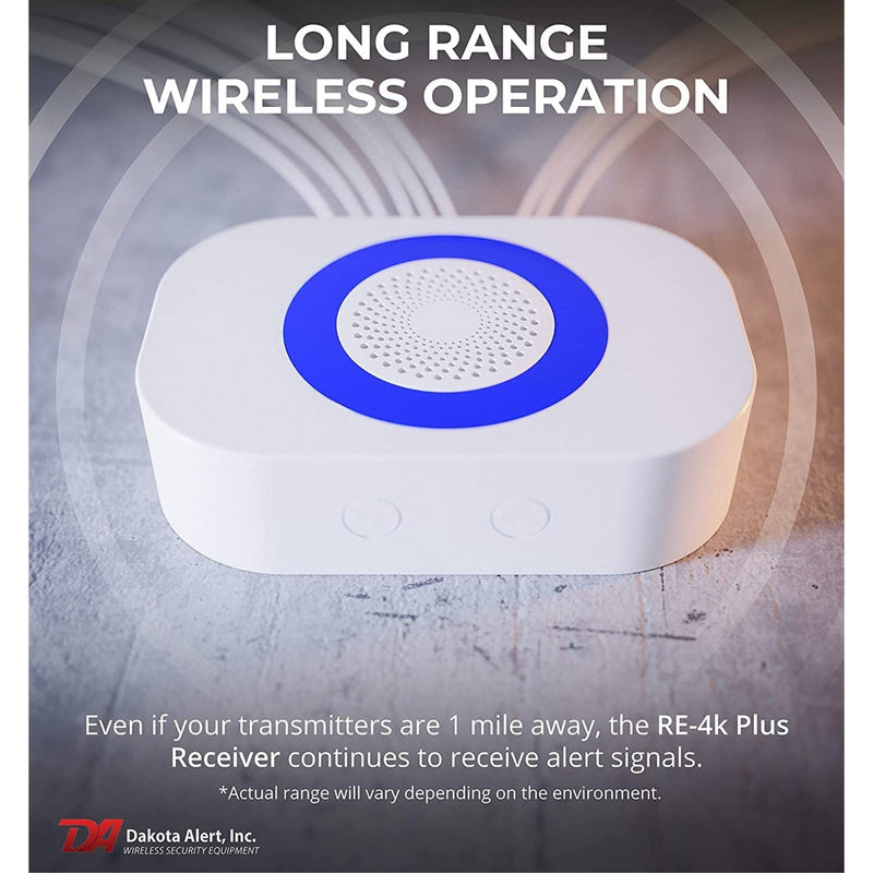 [AUSTRALIA] - Dakota Alert Wireless Receiver- RE-4k Plus- Up to 1 Mile Operating Range - Compatible with All Dakota Alert 4000 Series Sensors: SBB-4000, DCHT-4000, DCMT-4000, DCPT-4000, and UT-4000 Transmitters 