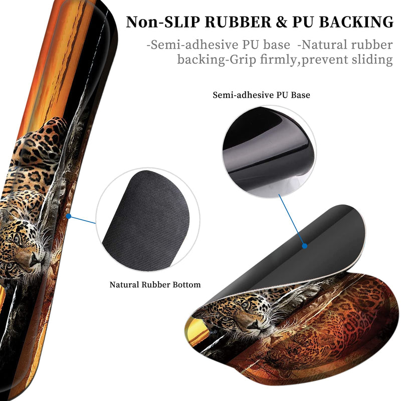Ergonomic Mouse Pad Wrist Support & Keyboard Wrist Rest Set (with Coaster), Memory Foam Gel Keyboard Moue Pads Combo for Easy Typing Pain Relief Computer Laptop Office-Leopard Drinking Leopard Drinking