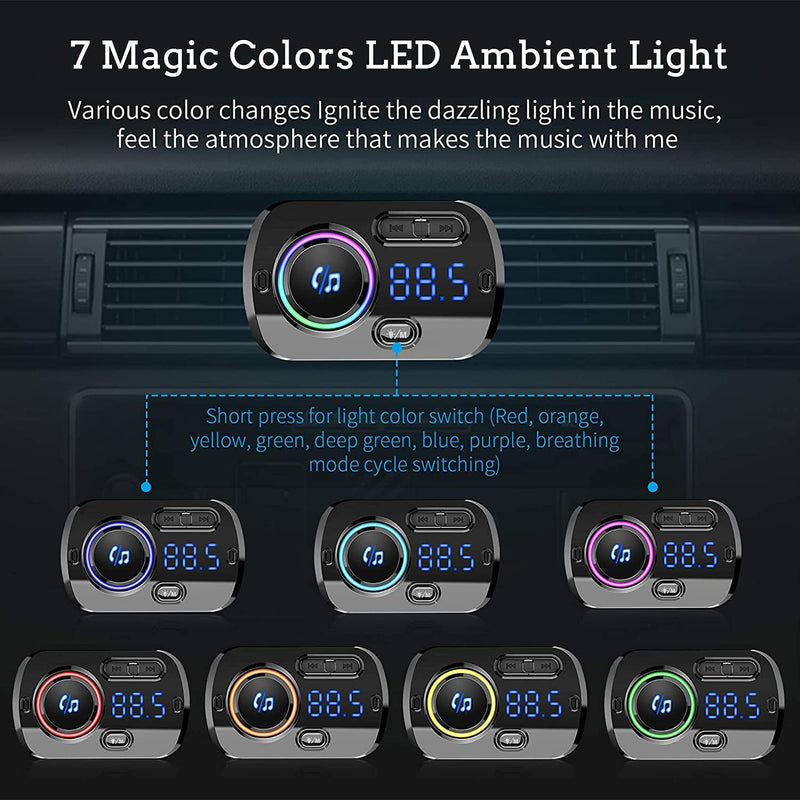 [AUSTRALIA] - FM Transmitter Bluetooth 5.0 Hands-Free Car Kit with Quick Charge QC 3.0 Car Radio Adapter with Microphone CVC Noise Reduction 