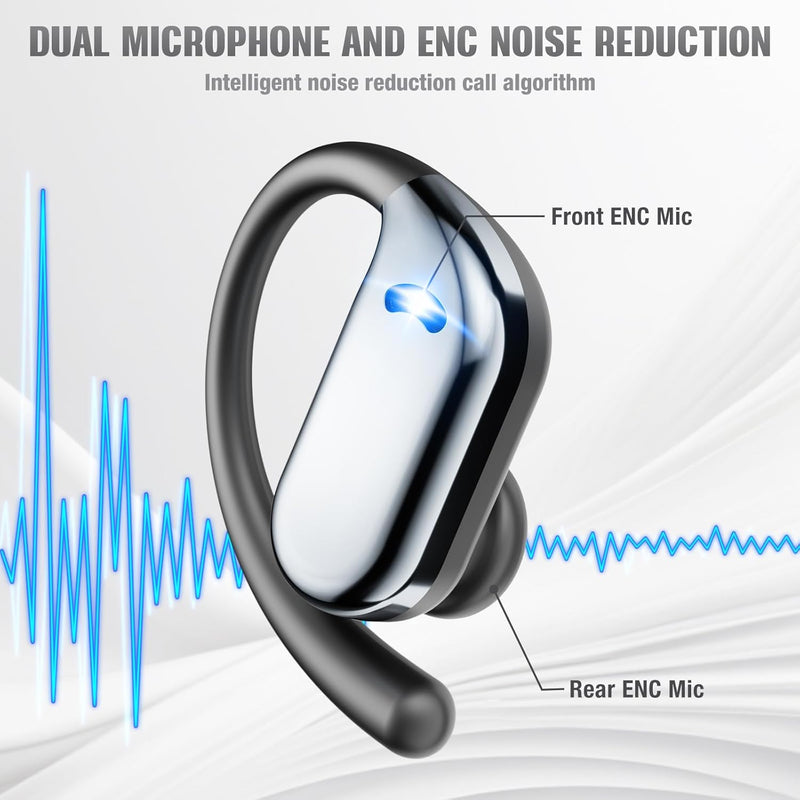 [AUSTRALIA] - Wireless Earbuds Bluetooth Headphones 80hrs Playback Ear Buds Power Display with Noise Canceling Mic with Earhooks for Sports/Workout/Running, Black 