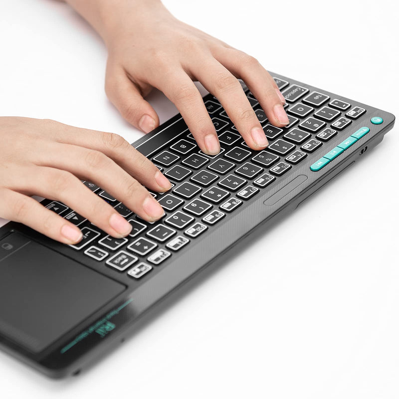 (Dual Mode) Rii RT518S Wireless and Bluetooth 2-LED Color Backlit Multimedia Keyboard with Multi-Touch Big Size Trackpad,Rechargable Keyboard for Android TV Box,PC,Tablets,Smart TV, HTPC, IPTV,Windows 2.4GHz+Bluetooth
