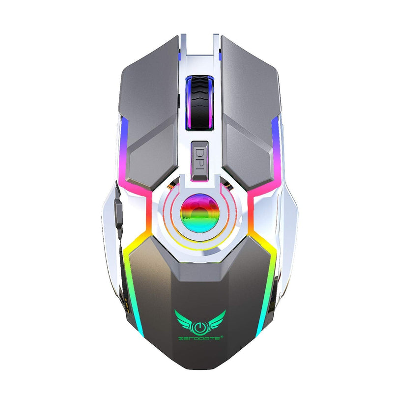 Rechargeable 2.4G Wireless Gaming Mice with USB Receiver and RGB Colors Backlit for Laptop,Computer PC and MacBook(Gray) Gray