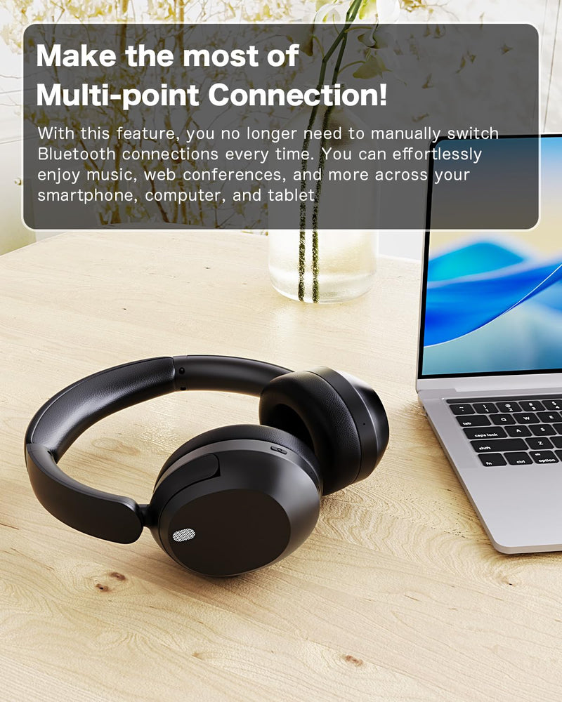 KIMHOST T30 Active Noise Cancelling Headphones, 120Hrs Playtime Bluetooth 5.3 Headphones, Multipoint, Deep Bass, Foldable, HiFi Stereo Wireless Over Ear Headphone for Travel, Office, Music, Game, Gym