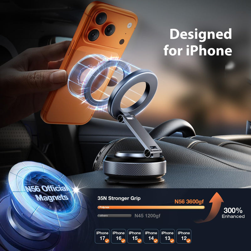 Magnetic Phone Holder for Car, Phone Mount for iPhone and Android | Aerospace Aluminum; 3200gf Magnet; 80LBS Vacuum Suction; 360° Adjustable; Compatible with MagSafe Blue black