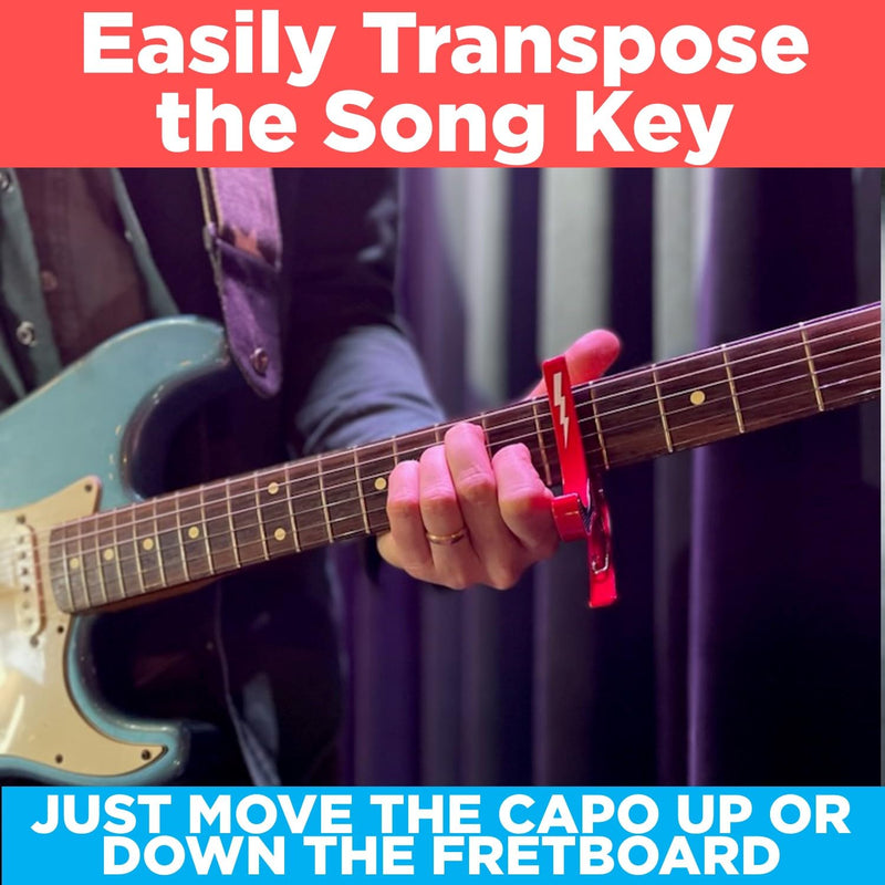 [AUSTRALIA] - Guitar Capo for Acoustic and Electric Guitars - Guitar Accessory to Instantly Change Key & Chord - Quick Release, Spring Action Grabber - White Lightning Design 
