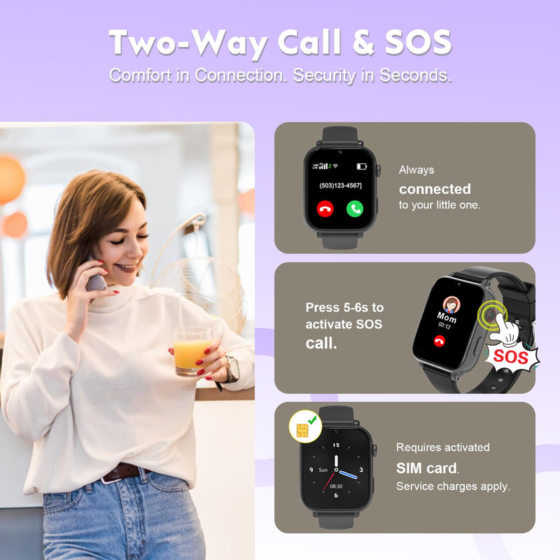 4G Kids Smart Watch for Boys Girls with GPS Tracker, Kid Smartwatch Phone Call SOS Video Call for Kids Birthday Gift Ages 4-12